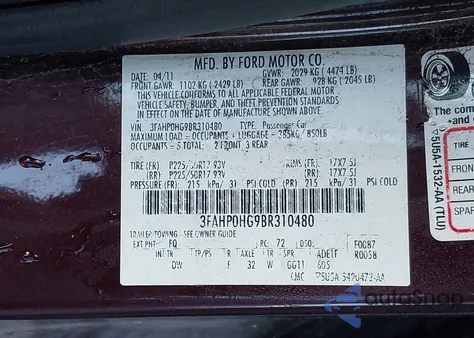 2011 Ford Fusion Se z USA, uszkodzony, nr VIN 3FAHP0HG9BR310480